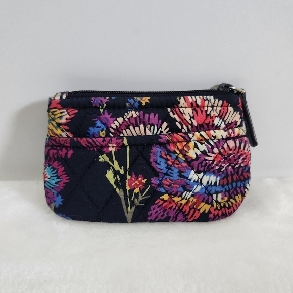 VERA Bradley Lighten Up Midnight Wildflowers Mini Coin Pouch Credit Card Bag - Picture 1 of 11